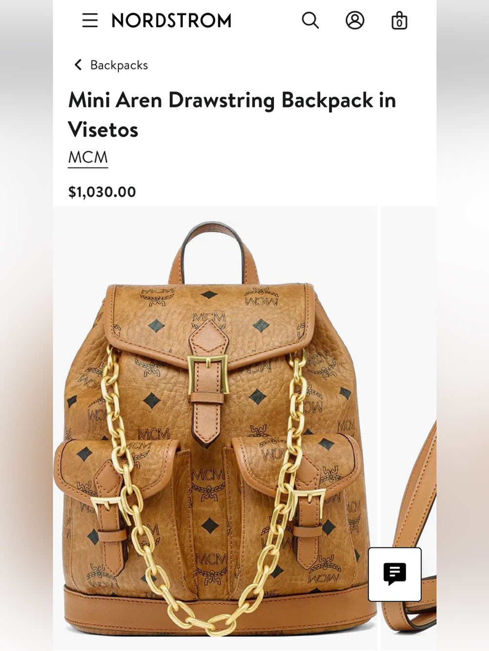 MCM Cognac Visetos Mini Backpack with Gold Chain Detail
Authentic sample - Picture 3 of 17